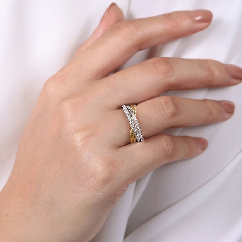Two Tone Diamond Twist Ring