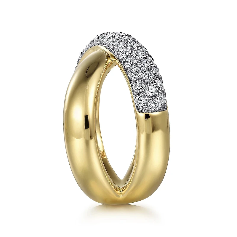 Open Crossover Gold and diamond Ring