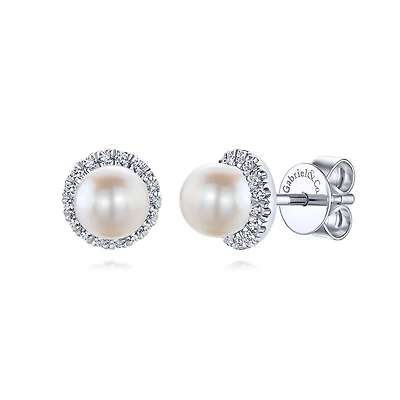 Diamond Halo Pearl Earrings