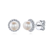 Diamond Halo Pearl Earrings