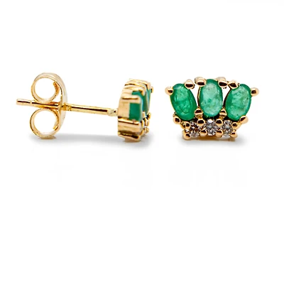 Geniune Emerald and Diamond Crown Earrings