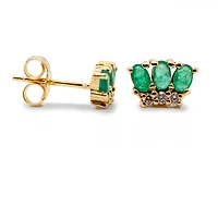 Geniune Emerald and Diamond Crown Earrings