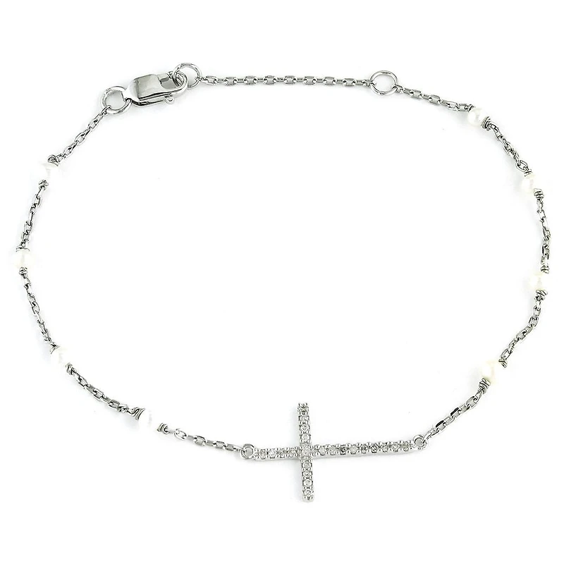 Cross Pearls and Diamonds Bracelet