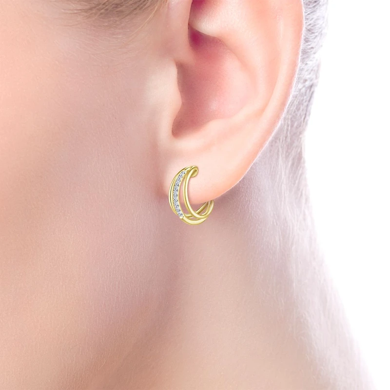 Three Row Huggie Earrings with Diamonds