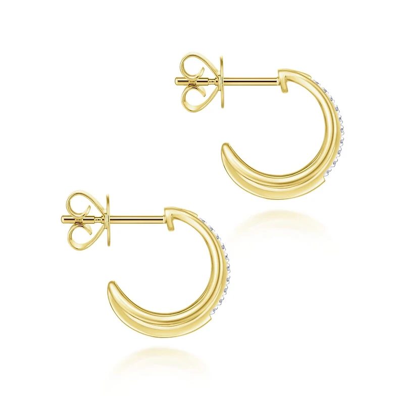 Three Row Huggie Earrings with Diamonds