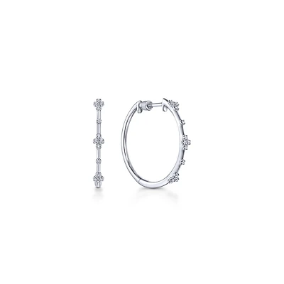 Intricate Diamond Hoop Earrings 20MM in White Gold