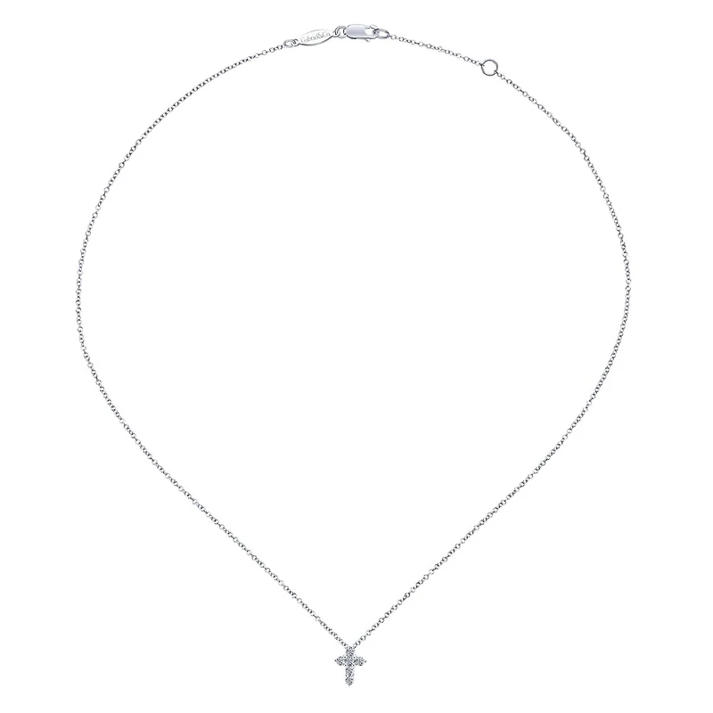 Mini Five Diamond White Gold Cross Necklace