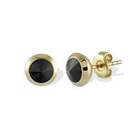 Black Swarovski Bezel Yellow IP Steel Stud Earrings