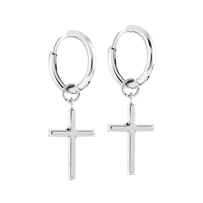 Cross Huggie Steel Earrings