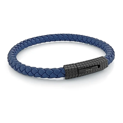 Blue Leather Black IP Steel Bracelet