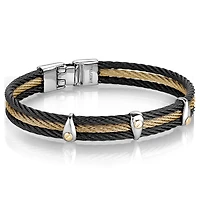 Black and Yellow IP Steel Cable Bracelet with 18k Yellow Gold Accents
