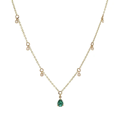 Emerald Teardrop and Diamonds Necklace