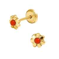 Flower with Coral Stud Earrings