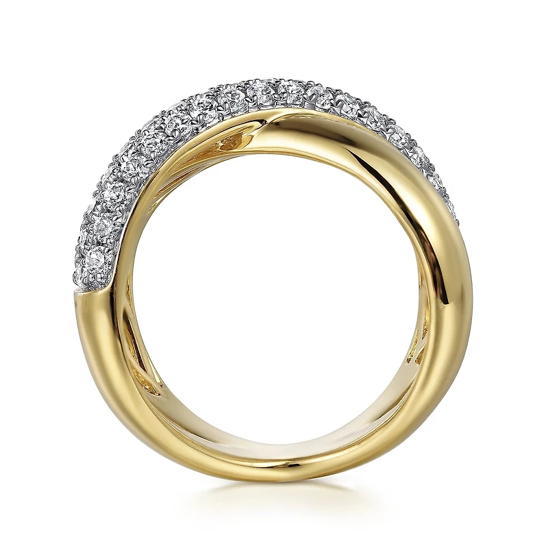 Open Crossover Gold and diamond Ring