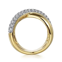 Open Crossover Gold and diamond Ring
