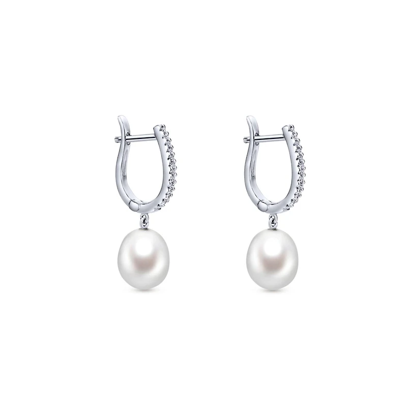 Pearl Drop Diamond Earrings 14K
