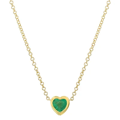 Heart Shaped Emerald Bezel Set Necklace