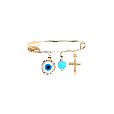 Evil Eye Cross and Colored Stone Baby Pin