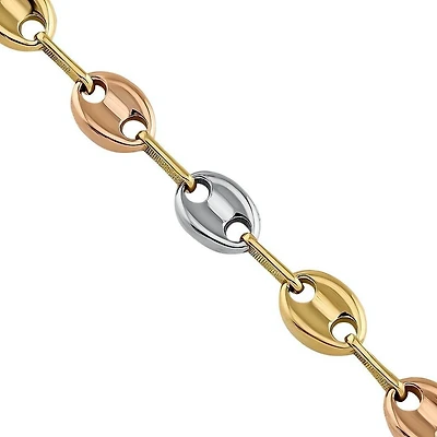 Tri Tone Puffed Mariner Link Bracelet