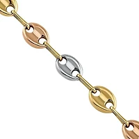 Tri Tone Puffed Mariner Link Bracelet