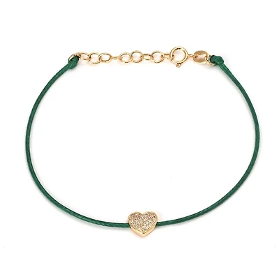 Heart Pave Diamond Color Cord Bracelet