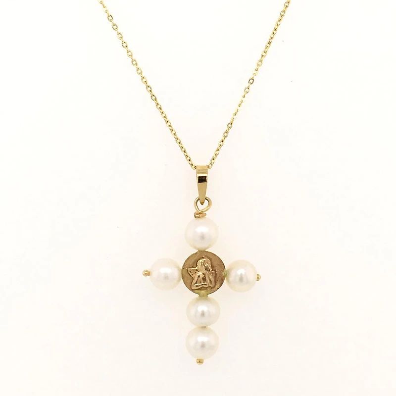 Angel and Pearls Cross Pendant