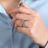 Beaded Strands Diamond Crossing Ring