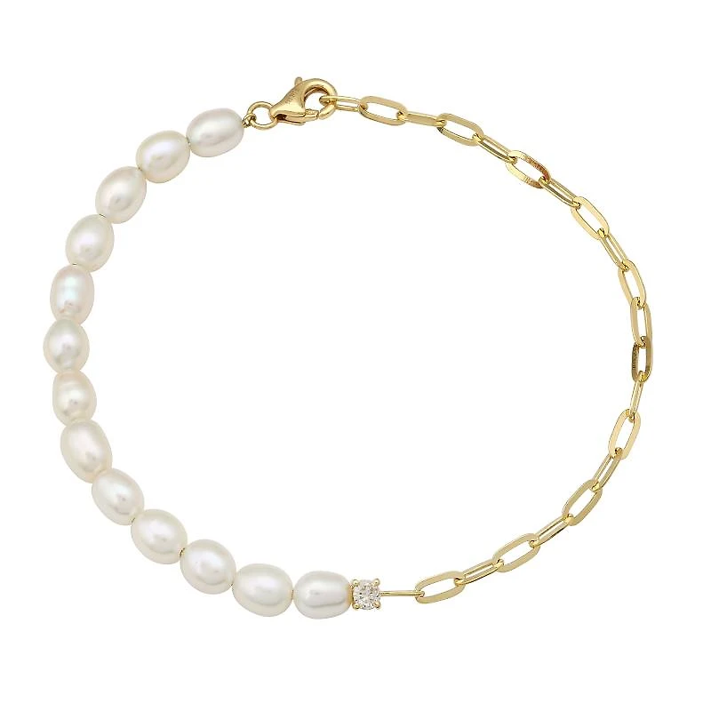 Half Paper Clip and Pearl Diamond Bracelet