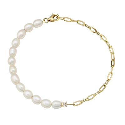 Half Paper Clip and Pearl Diamond Bracelet