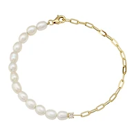 Half Paper Clip and Pearl Diamond Bracelet