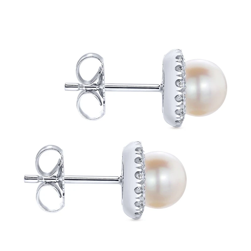 Diamond Halo Pearl Earrings