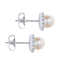 Diamond Halo Pearl Earrings