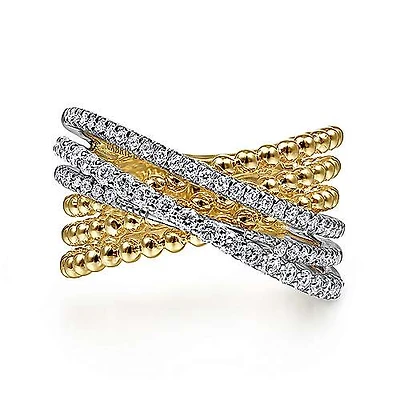 Beaded Strands Diamond Crossing Ring