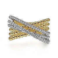 Beaded Strands Diamond Crossing Ring