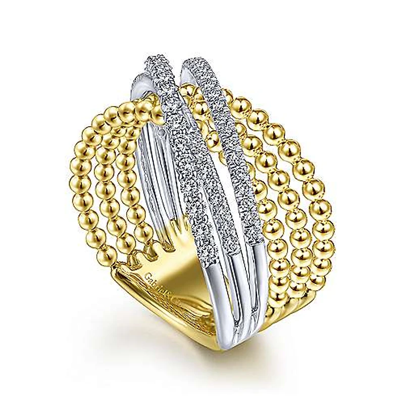 Beaded Strands Diamond Crossing Ring
