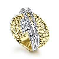Beaded Strands Diamond Crossing Ring