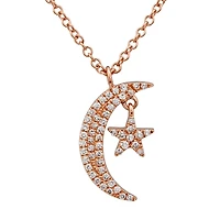 Moon and Star Rose Gold diamond necklace