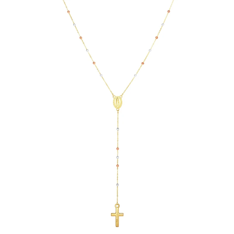 14K Tri Gold Rosary Necklace 26''