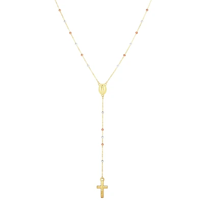 14K Tri Gold Rosary Necklace 26''