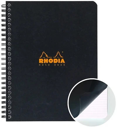 Cahier spirale Rhodia ligné 160p 16x21cm Noir