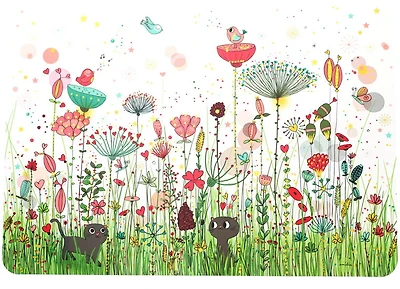 Napperon Champ de fleurs avec chats