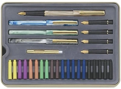 Ens. De calligraphie 4 plumes 20 recharges