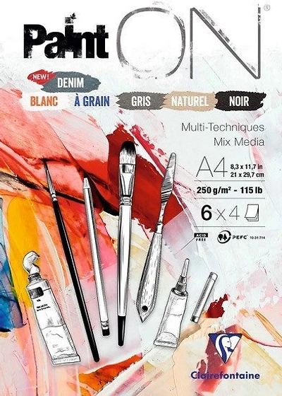 Paint'ON Mixed Media Glued Pad - 6 Colours - 8.3 X 11.7 INCHES C