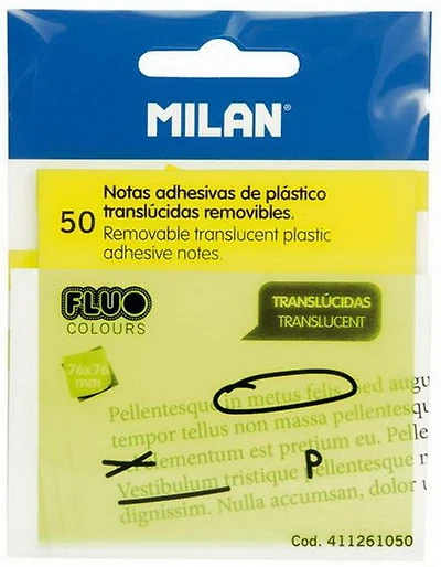 Bloc-notes translucides jaune fluo 50f 7.6x7.6cm