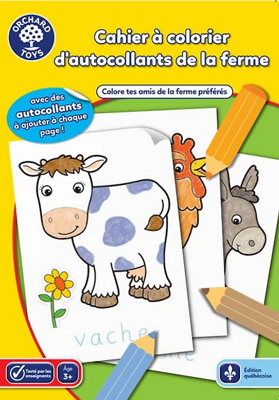 Cahier à colorier d'autocollants de la ferme 3/4 ans