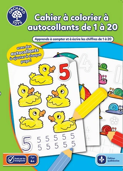 Cahier à colorier à autocollants de 1 à 20 3/4 ans