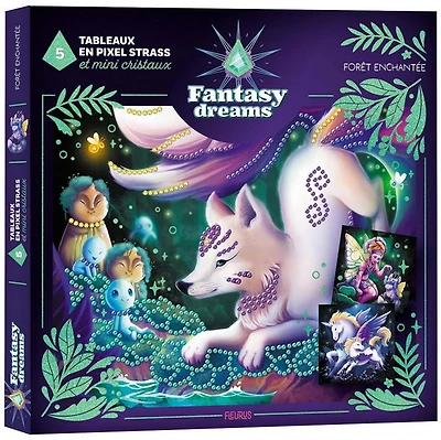 Forêt enchantée : 5 tableaux en pixel strass et mini cristaux Cof.