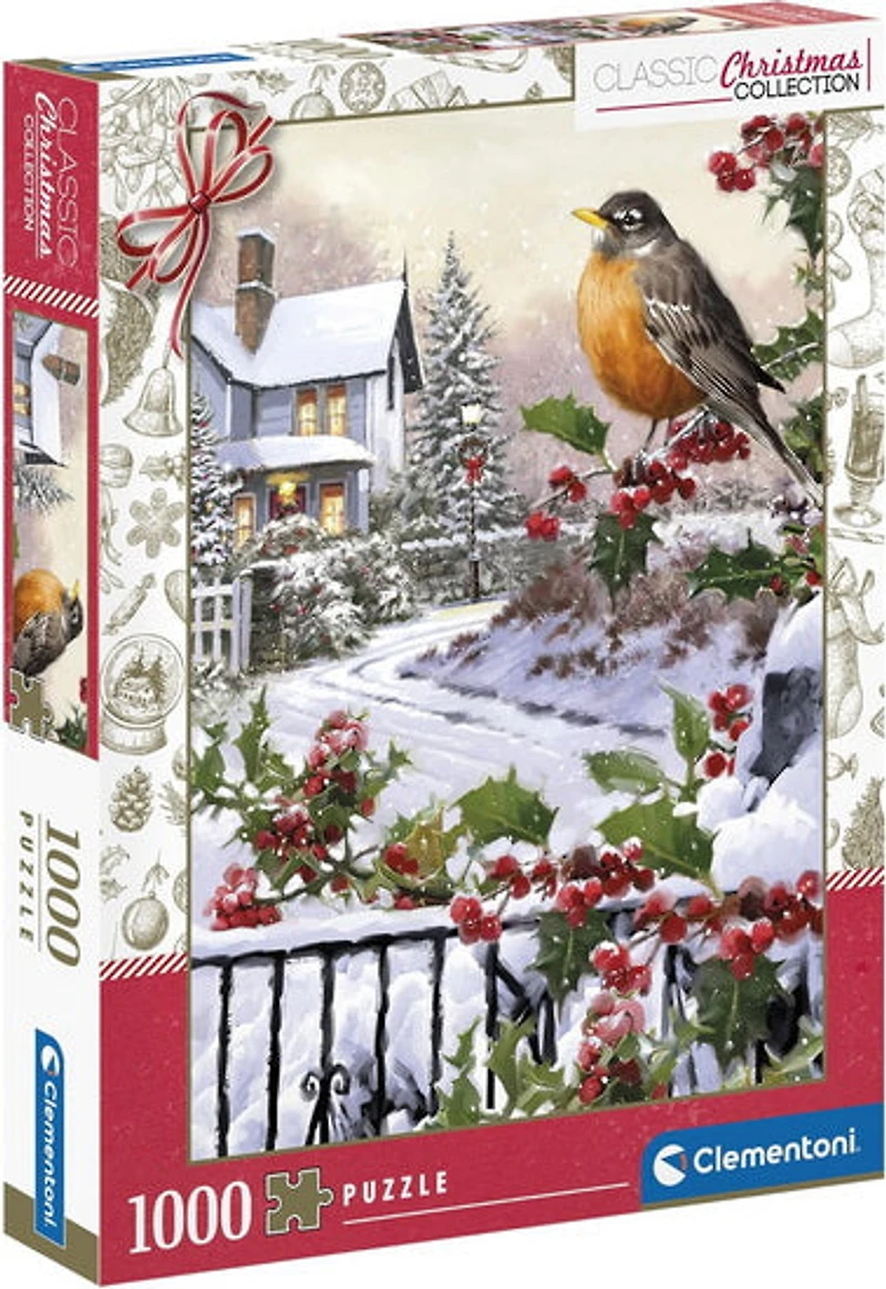 Robin and holly bushes 1000pc