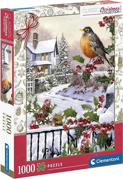 Robin and holly bushes 1000pc