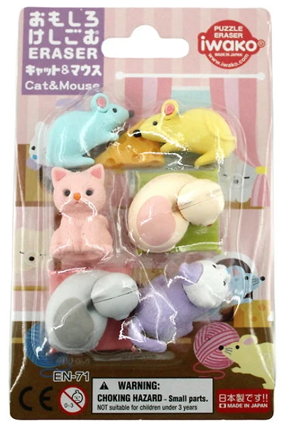 Ens. 7 gommes à effacer chats et souris